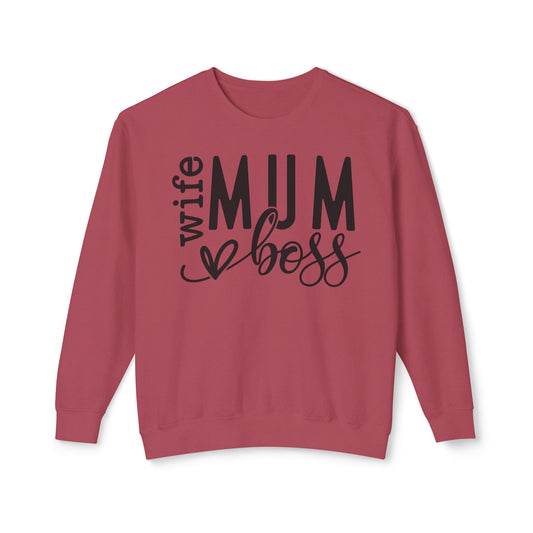 Wife, Mum, Boss 🌟Unisex Lightweight Crewneck Sweatshirt